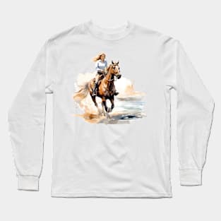 Horseback Beach Riding Watercolor Long Sleeve T-Shirt